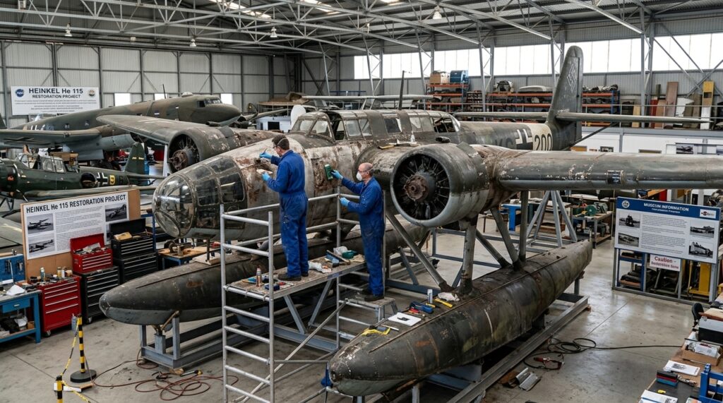 A restauração do raro Heinkel He 115 recupera peças e documentos que ajudam a revelar detalhes da engenharia e das missões de aviação militar da Segunda Guerra Mundial