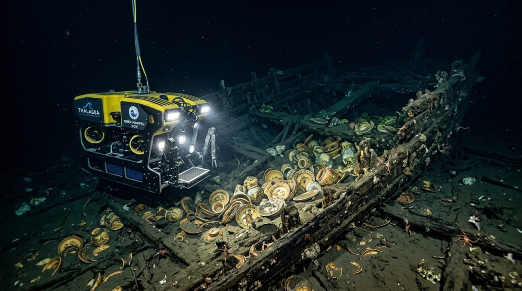 Um naufrágio de cerca de 500 anos foi encontrado a mais de 2.500 metros de profundidade no Mediterrâneo. Cerâmicas do século XVI estão preservadas no local