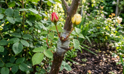 Como fazer enxertia de borbulha em roseiras: o passo a passo da técnica de escudo para combinar flores de duas cores diferentes no mesmo pé