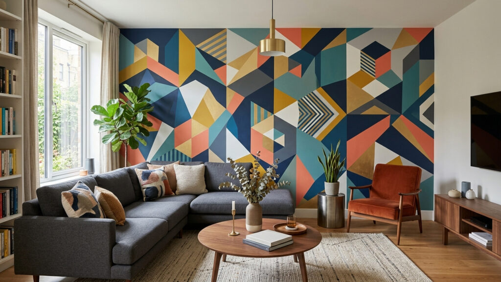 Adeus parede branca e sem vida na sala: a nova tendência da pintura geométrica simples usando fita crepe para transformar o cômodo em um dia