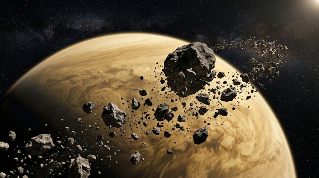 Novas simulações mostram como uma lua hipotética de Vênus poderia ter perdido altitude, cruzado o limite de Roche e sido destruída pelas forças de maré
