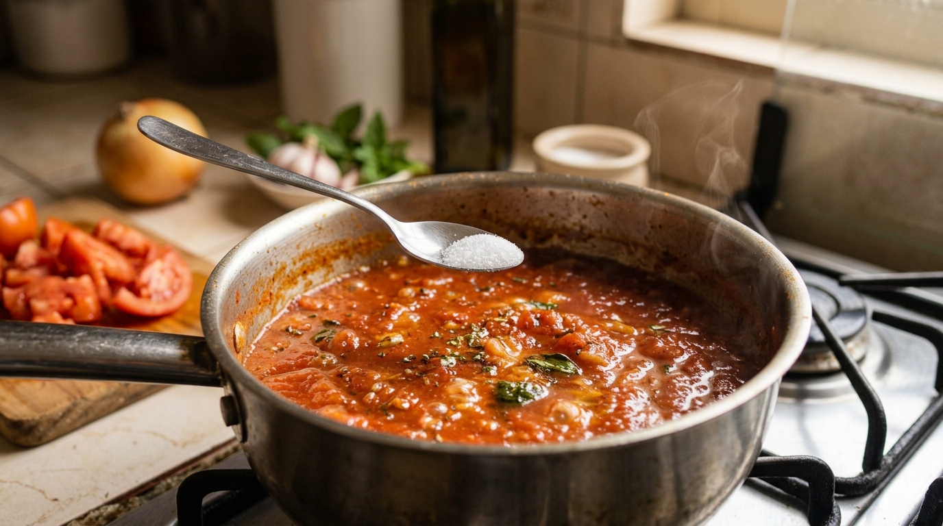 Colocar uma pitada de açúcar no molho de tomate: para que serve e por que é recomendado para o resultado final