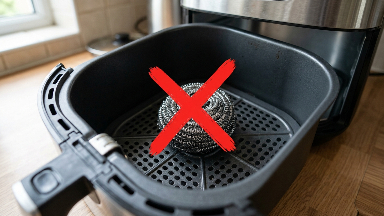 Sem arruinar o teflon da airfryer, nem usar esponja de aço: a melhor forma de limpar a cesta engordurada deixando de molho com água morna e sabão