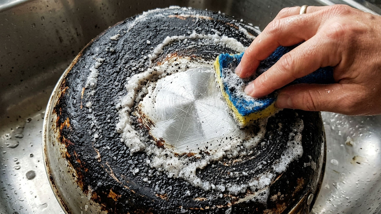 Misturar sal grosso com sabão em pasta: o abrasivo caseiro suave que limpa a panela de alumínio queimada por fora sem riscar o metal