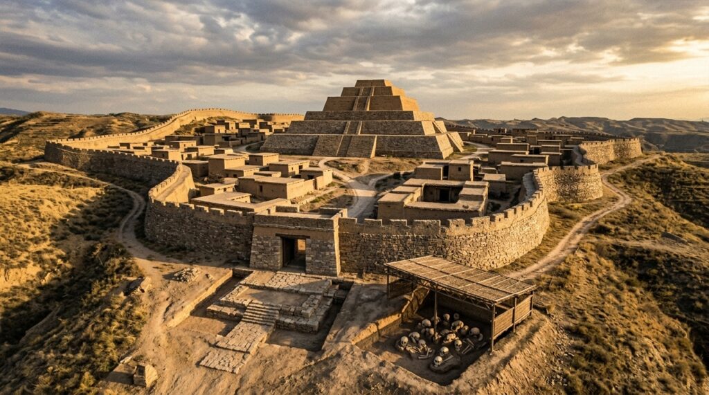 Escavações em Shimao, na China, revelaram dezenas de crânios humanos sob estruturas fortificadas. O achado lança luz sobre rituais e conflitos de 4 mil anos