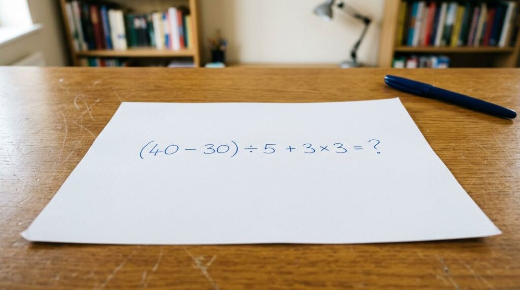 A maioria começa pela parte errada: (40 – 30) ÷ 5 + 3 × 3