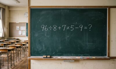 Quem lembra da matemática da escola resolve em segundos: 96 ÷ 8 + 7 × 5 − 9