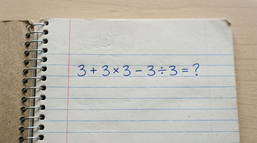 O número 3 aparece 5 vezes nesta conta: você consegue resolver 3 + 3 × 3 - 3 ÷3 sem calculadora?