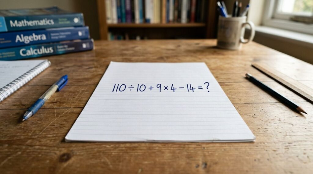 Uma conta curta pode revelar se você ainda lembra da matemática: 110 ÷ 10 + 9 × 4 − 14