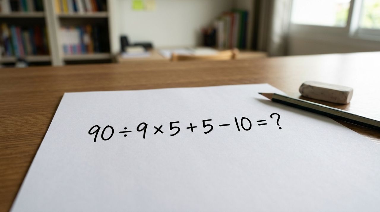 90% erram o resultado de 90 ÷9 × 5 + 5 – 10 quando fazem a conta com pressa
