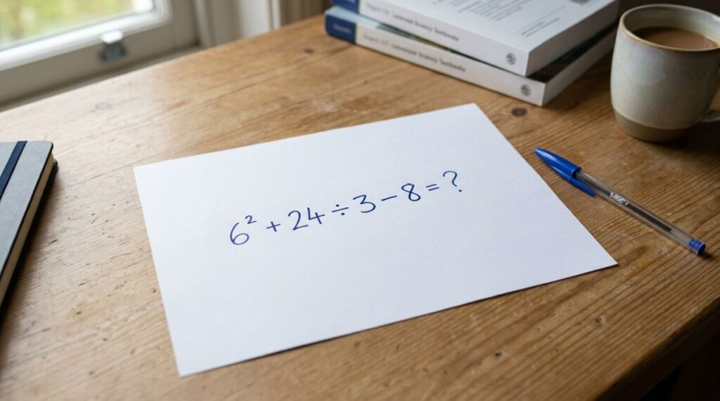 Quem estudou nos anos 80 e 90 consegue resolver esta sem calculadora: 6² + 24 ÷ 3 – 8