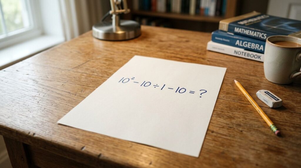 Parece conta de criança, mas muita gente erra: 10² − 10 ÷ 1 −10