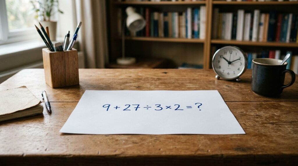 Resolva em 20 segundos esta conta que parece fácil demais: 9 + 27 ÷ 3 × 2