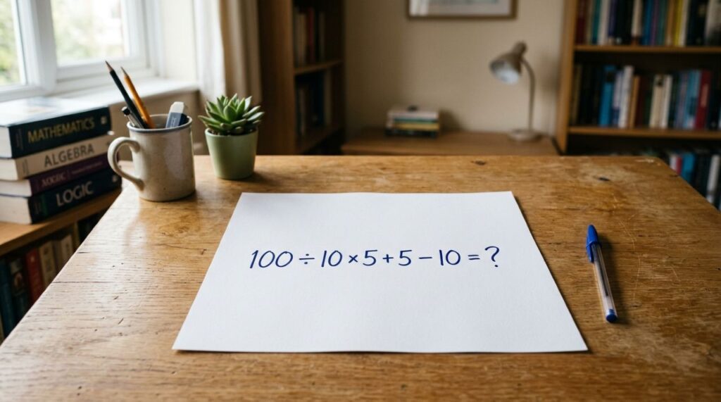 90% erram o resultado de 100 ÷10 × 5 + 5 – 10 quando fazem a conta com pressa