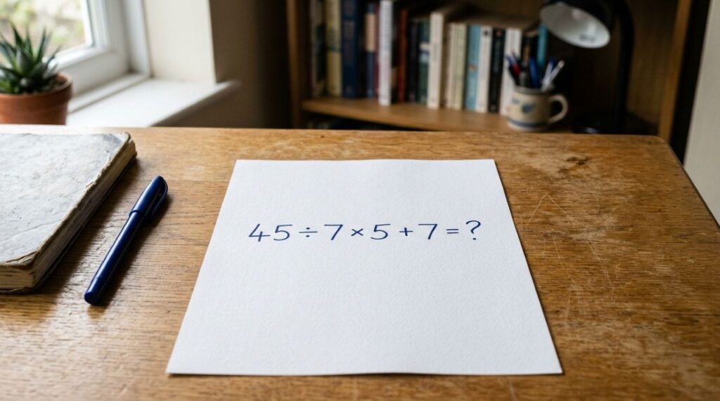 Essa conta simples pode confundir até quem era bom em matemática: 45 ÷ 7 × 5 + 7