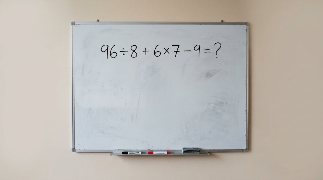 Parece fácil até você começar: quanto é 96 ÷ 8 + 6 × 7 − 9?