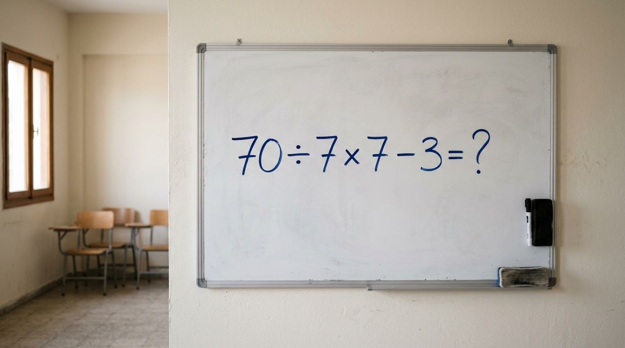 Sem calculadora: você consegue resolver 70 ÷ 7 × 7 − 3 em 30 segundos?