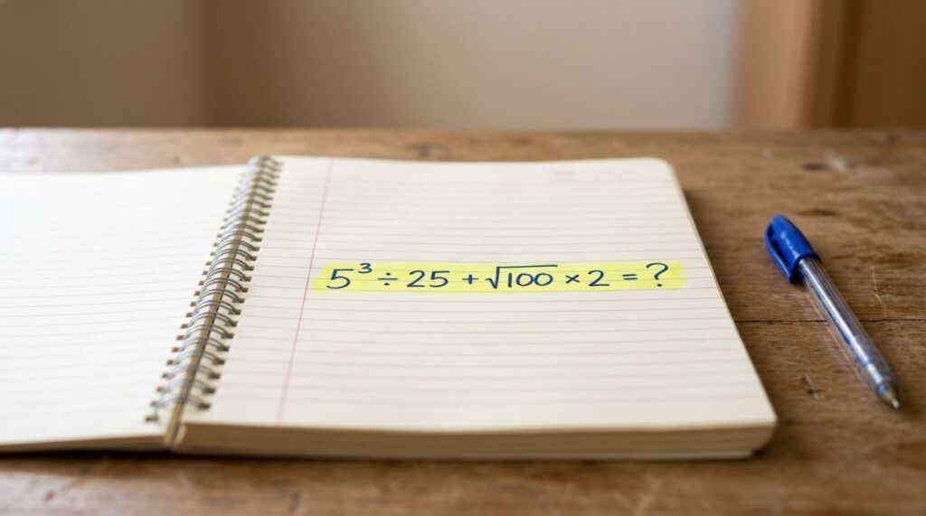 Teste sua memória escolar com esta expressão: 5³ ÷ 25 + √100 × 2