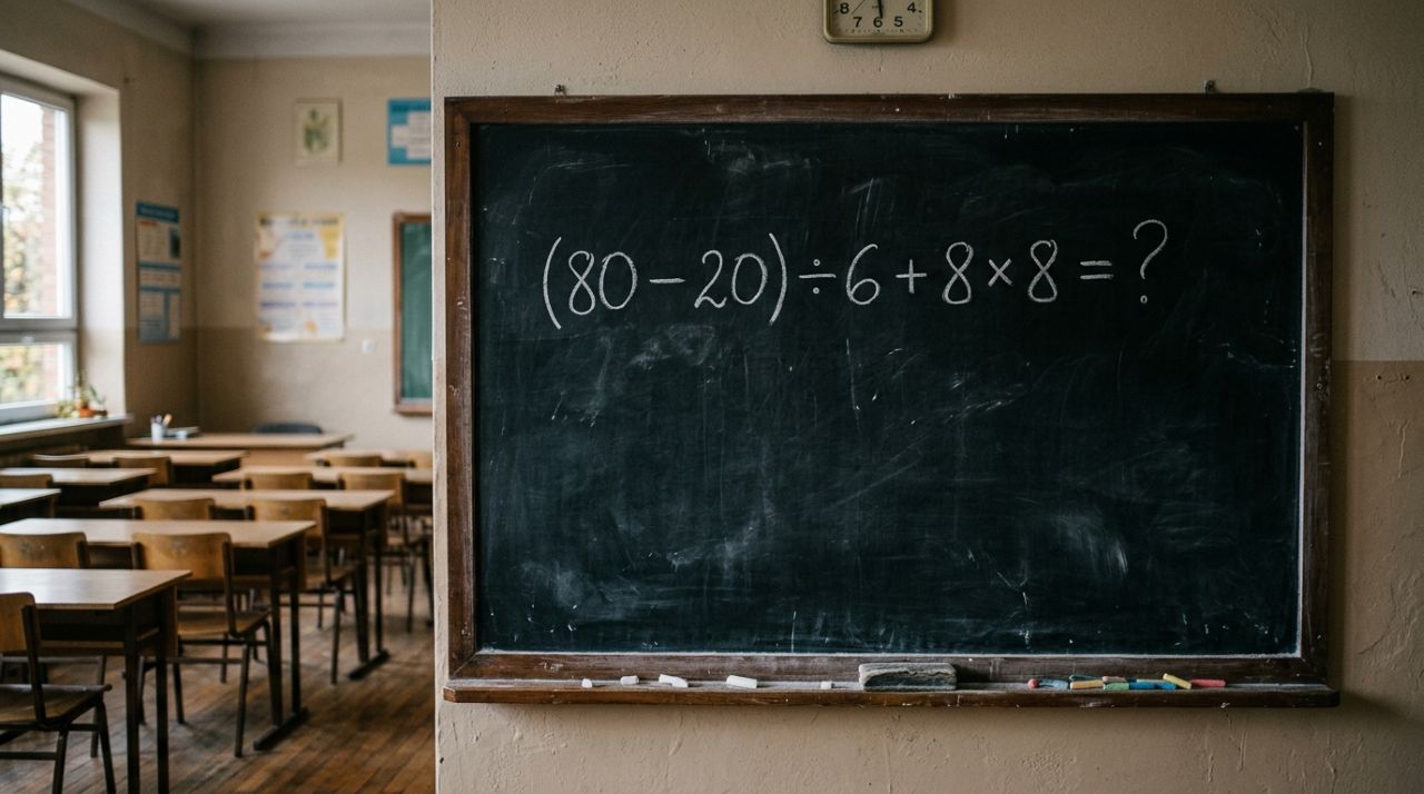 A maioria começa pela parte errada: (80 – 20) ÷ 6 + 8 × 8