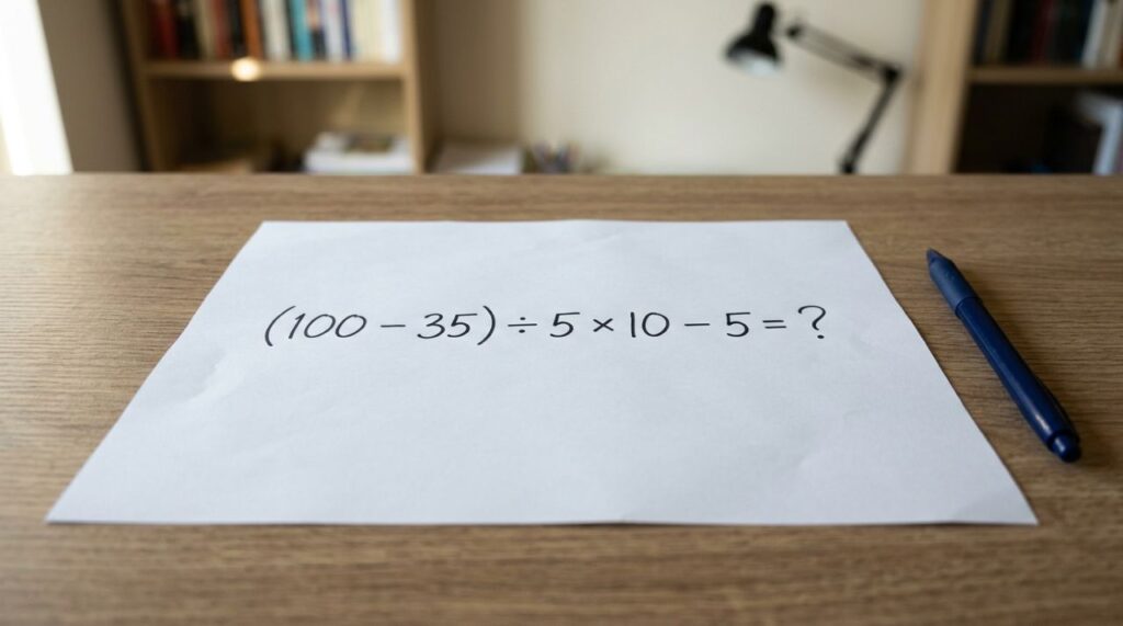Sem calculadora, prove que ainda lembra da matemática básica: (100 – 35) ÷ 5 × 10 – 5