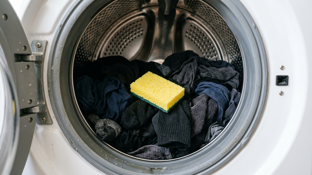 Colocar uma esponja de prato nova dentro da máquina de lavar: o truque simples que remove todos os pelos de cães e gatos das roupas escuras