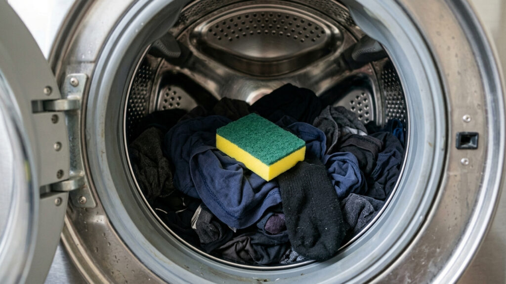 Colocar uma esponja de prato nova dentro da máquina de lavar: o truque simples que remove todos os pelos de cães e gatos das roupas escuras