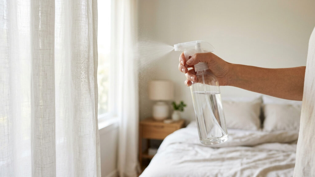 Borrifar vodka barata em cortinas e roupas de cama: o segredo de hotelaria que evapora rápido e elimina o cheiro de mofo sem precisar lavar