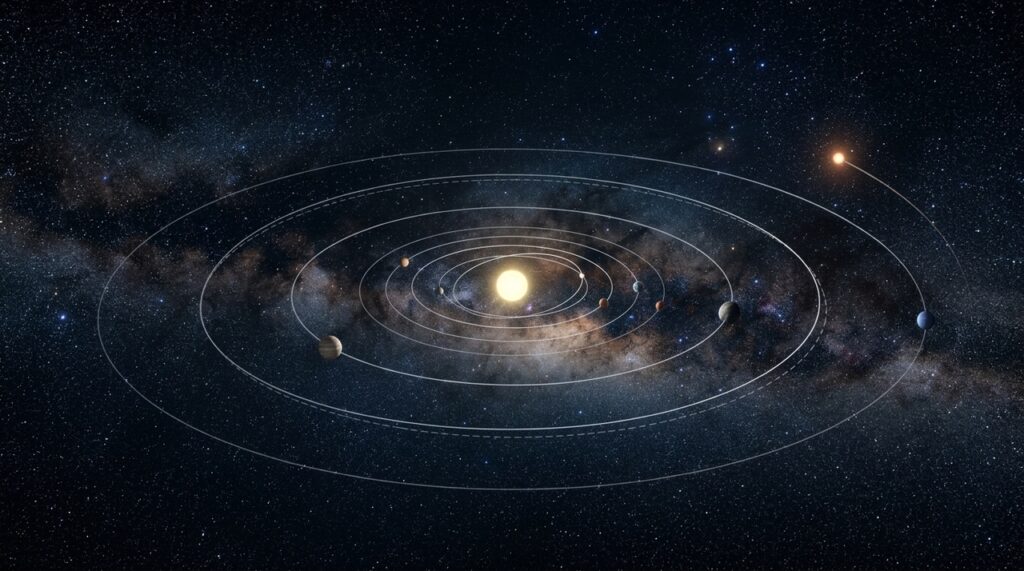 Uma estrela que passe perto do Sol pode causar pequenas mudanças nas órbitas dos planetas, em uma cadeia que pode mergulhar o Sistema Solar no caos