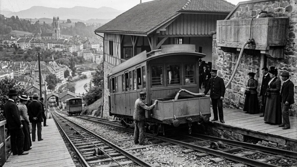 Em 1899, uma ferrovia começou a usar cerca de 2.700 litros de água residual como contrapeso para transportar passageiros sem gastar combustível ou eletricidade