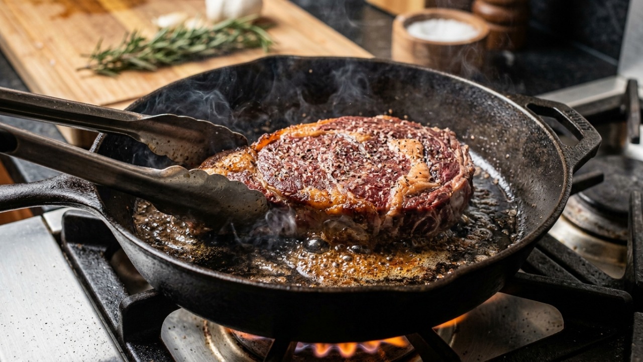 Chefs de cozinha concordam: "Para o bife ficar suculento e dourado, não tempere com sal antes, mas só depois de selar a carne na frigideira quente"