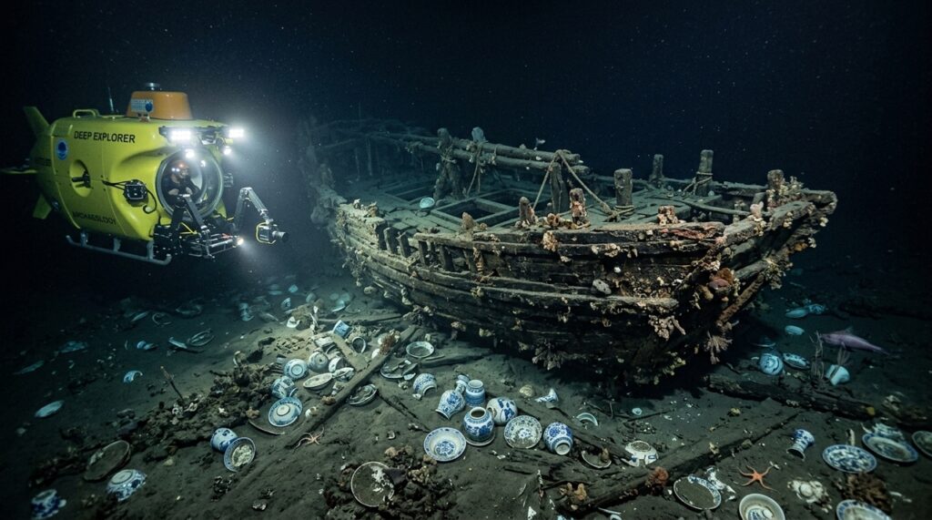 Dois naufrágios da Dinastia Ming foram encontrados a 1.500 metros no Mar do Sul da China, com cerca de 100 mil peças de porcelana e madeira importada