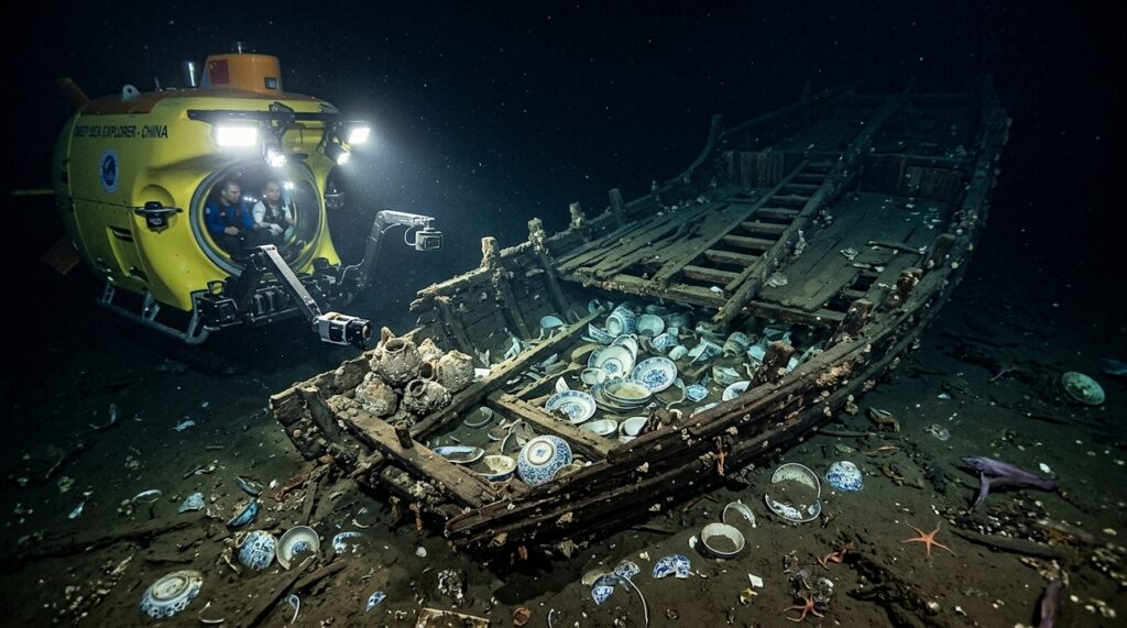 Dois naufrágios da Dinastia Ming foram encontrados a 1.500 metros no Mar do Sul da China, com cerca de 100 mil peças de porcelana e madeira importada