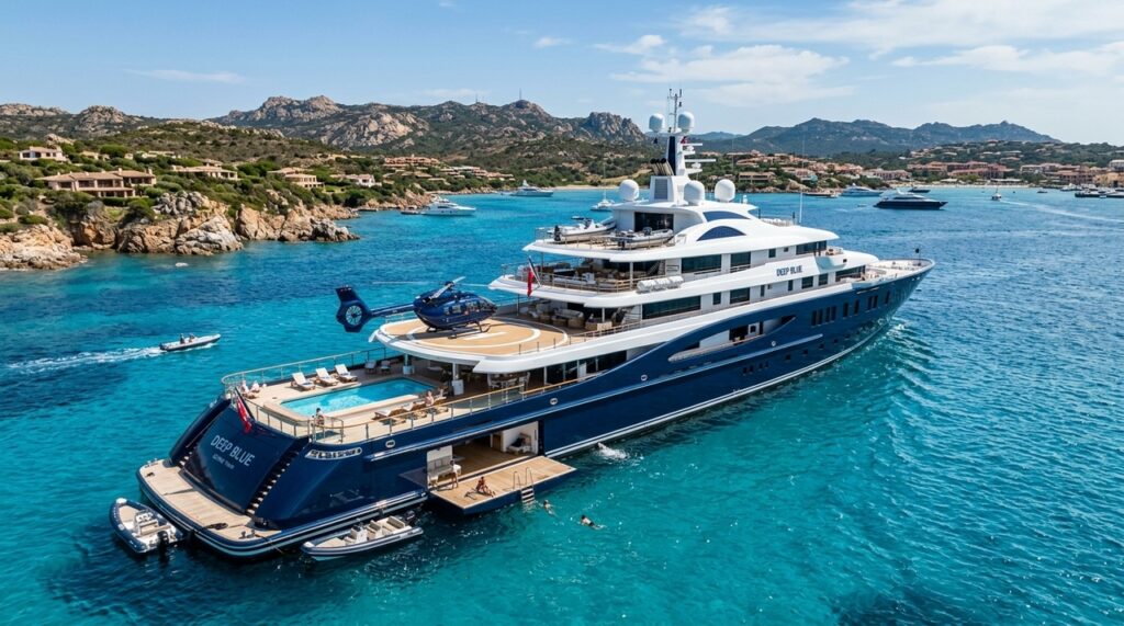 Deep Blue, o mega iate de 450 milhões na Costa Smeralda: do heliporto às piscinas, terraços e spas, todos os luxos a bordo