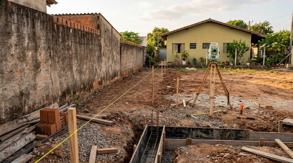 Homem compra um lote murado havia anos, manda levantar a construção e durante a medição descobre que dois metros do terreno na verdade pertencem ao vizinho pela matrícula