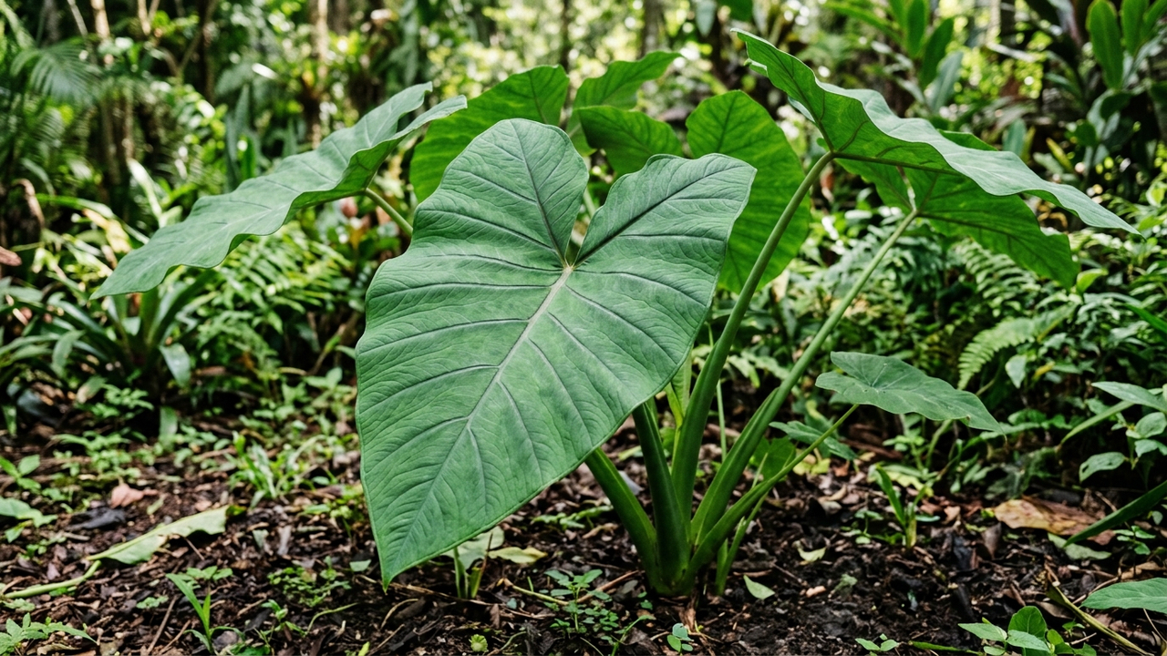 Cultivo de taioba-verdadeira na sombra do quintal: como diferenciar a folhagem comestível da variedade brava para colher com segurança