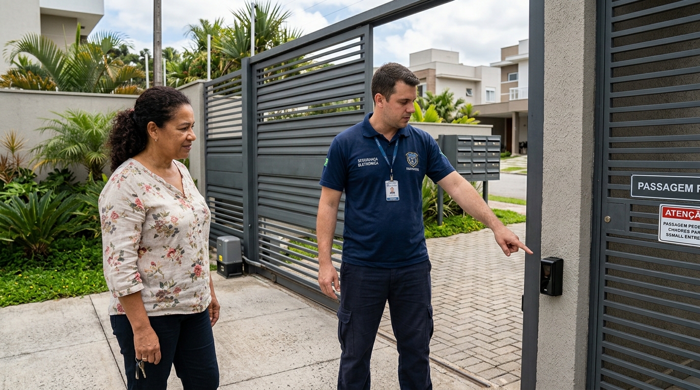 Morador instala portão automático e descobre qual distância o sensor precisa ter para não fechar sobre a criança