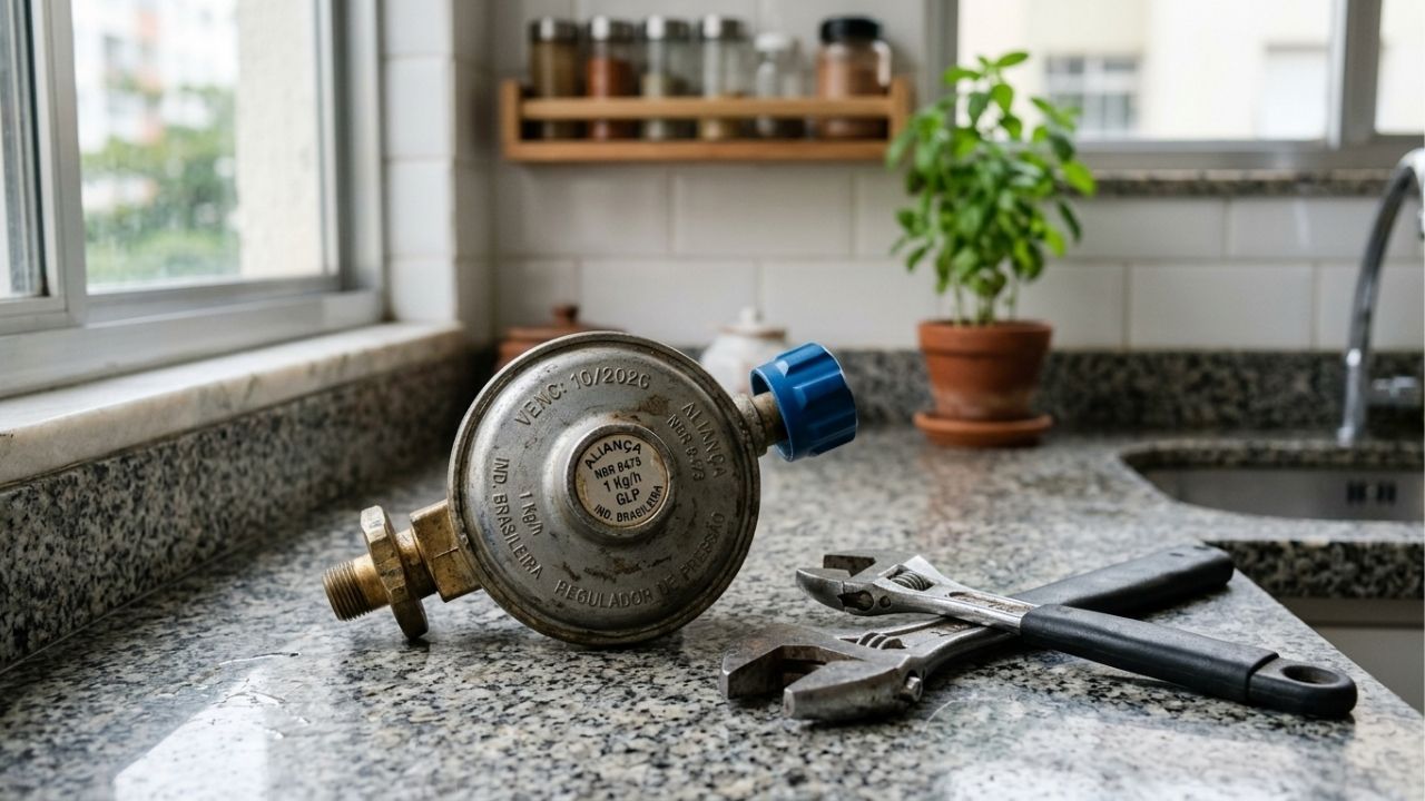 Técnico que instala gás residencial repete sempre o mesmo alerta: a mangueira do botijão tem prazo de validade impresso no próprio plástico, o regulador também vence, e trocar só o botijão não elimina o risco de vazamento na cozinha