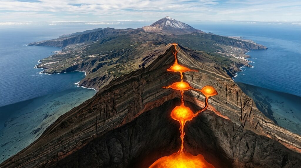 Estudo revela grande reservatório de magma sob Tenerife e cria primeira imagem 3D de dezenas de quilômetros abaixo do Monte Teide