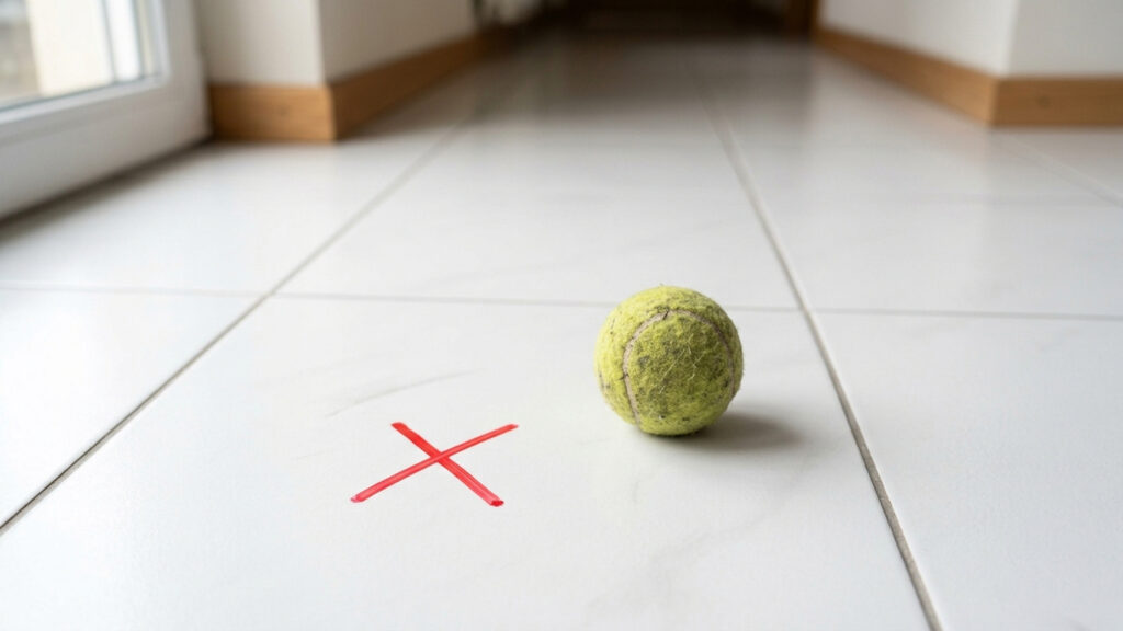 Adeus marcas pretas de borracha no piso branco: o truque simples de esfregar uma bola de tênis limpa sobre a mancha para limpar sem esforço