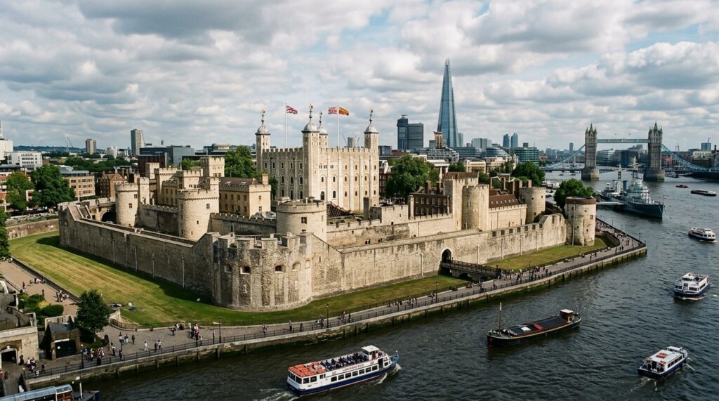 Torre de Londres começou a ser construída por volta de 1078, passou por ampliações durante séculos, sua Torre Branca possui cerca de 27 metros de altura e servia originalmente como fortificação