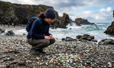 Turista vê pedaços de vidro na areia, decide recolher tudo para limpar a praia e quase acaba multado porque o local proibia a retirada desse material