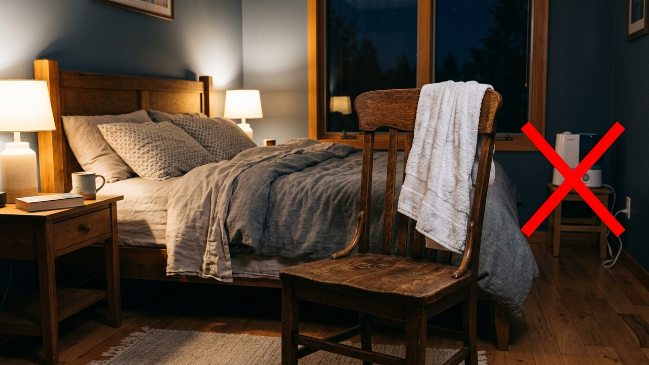 Sem gastar energia com umidificador elétrico: a melhor forma de aliviar o tempo seco estendendo uma toalha úmida na cadeira do quarto à noite