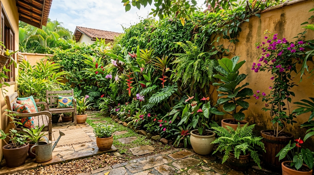 Adeus à área externa sem plantas: tendência dos anos 90 volta com força e recupera pequenos jardins para aumentar a umidade natural do ambiente