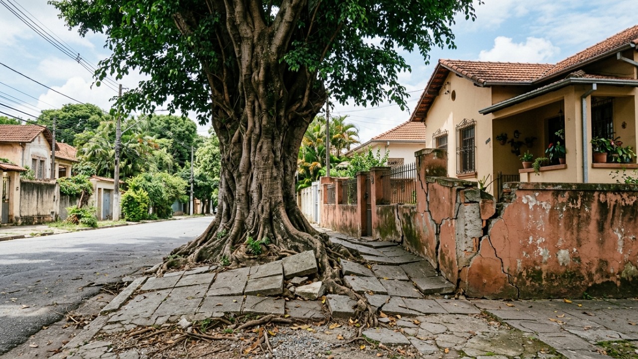 Morador corta árvore da calçada depois que as raízes começam a quebrar o muro, mas descobre que nem a árvore em frente à própria casa pode ser retirada sem autorização