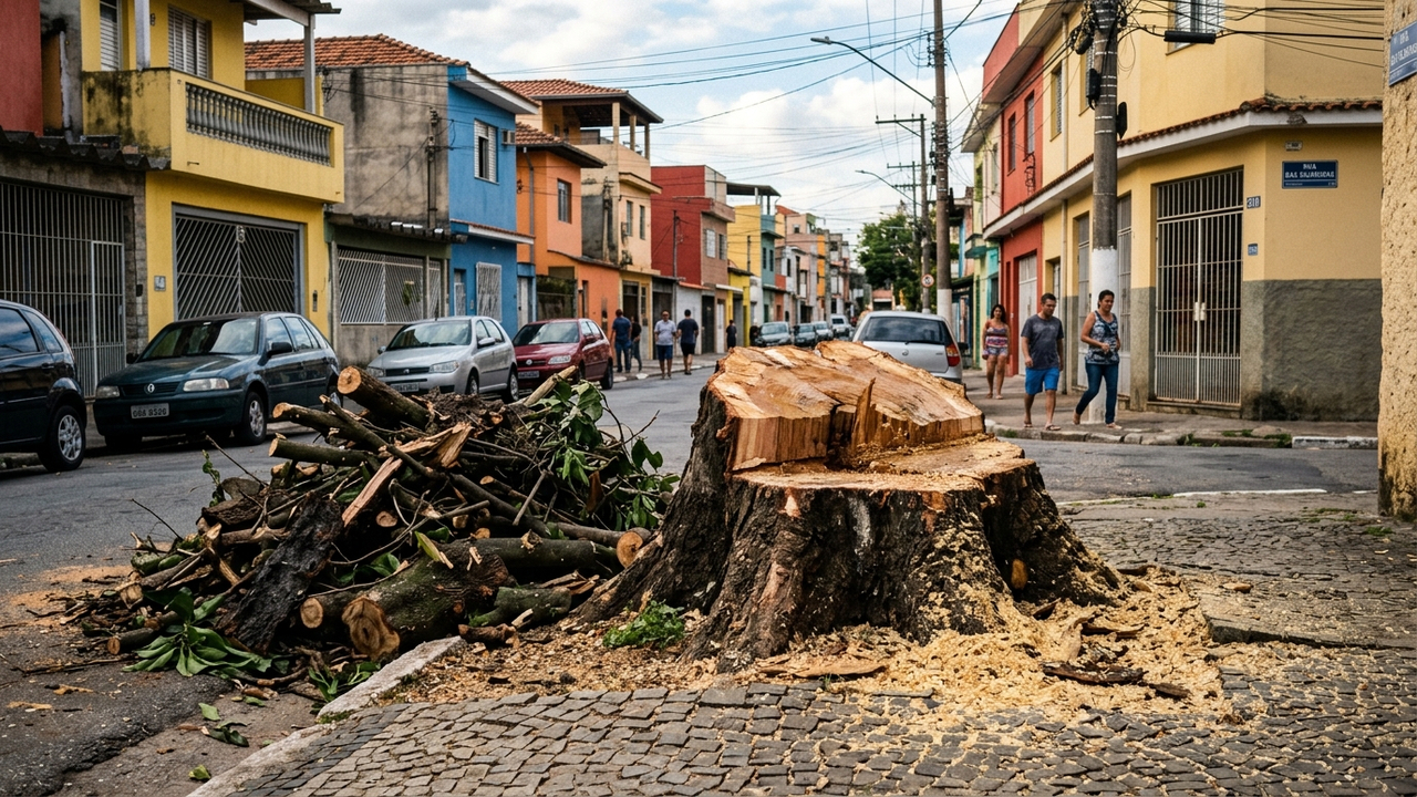 Morador derruba árvore centenária da calçada sem autorização para não varrer folhas e prefeitura aplica multa ambiental de R$ 25 mil reais