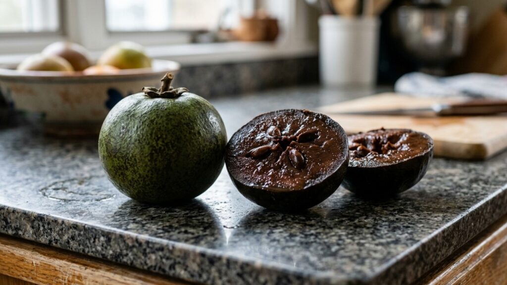 Quem olha pensa que é um tomate verde, mas esta fruta guarda uma polpa escura e cremosa com sabor de sobremesa de chocolate e caramelo