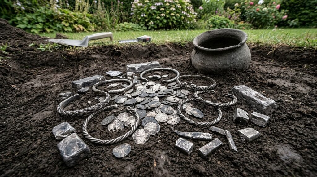 Morador cavava o jardim para construir um terraço quando encontrou 18,5 kg de prata viking
