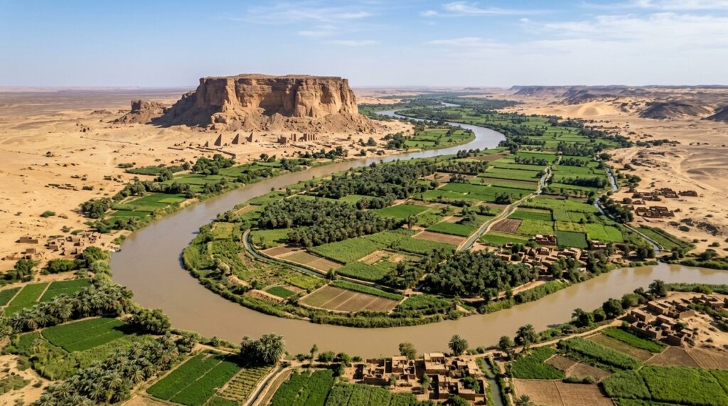 Uma mudança no Rio Nilo há 4.000 anos criou uma área fértil perto de Napata, no Sudão, ajudando a agricultura e o crescimento do antigo Reino de Kush