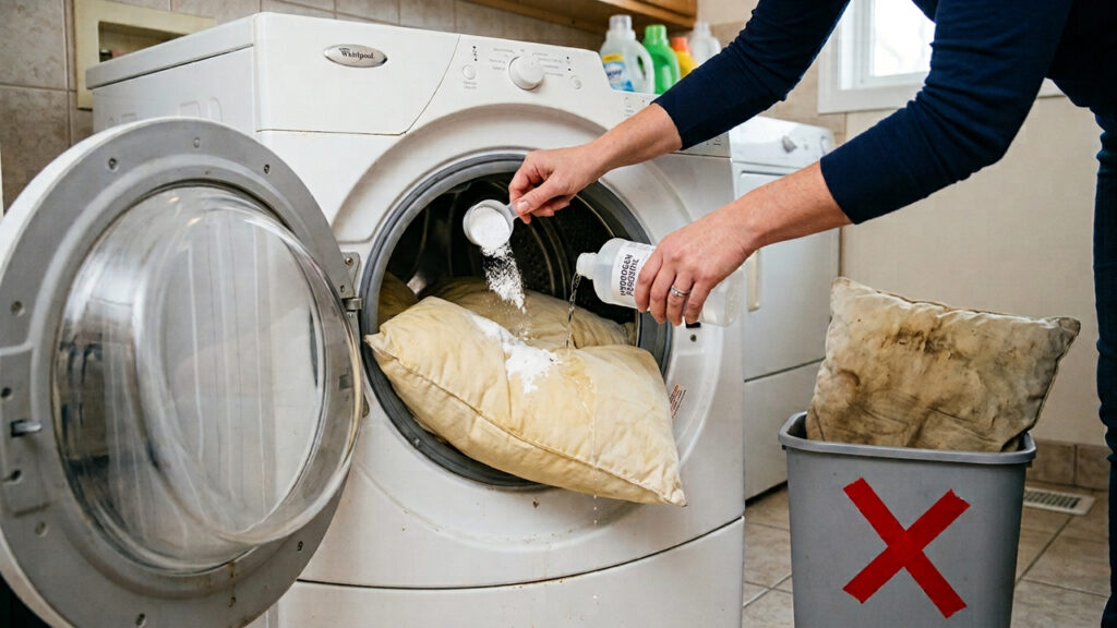 Sem comprar peças, novas nem gastar fortunas: a melhor forma de recuperar travesseiros amarelos usando água oxigenada e bicarbonato na máquina