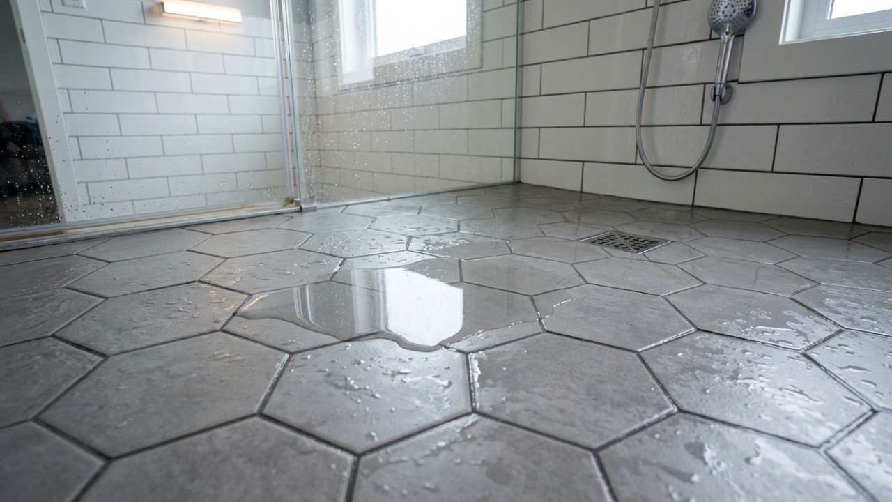 Morador troca o piso do banheiro durante a reforma e descobre que o caimento até o ralo precisa ser planejado antes de assentar as peças